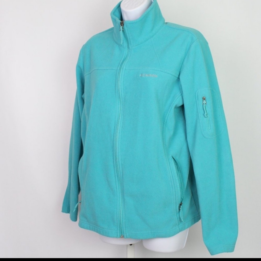 Columbia fleece jacket w/ pockets turquoise blue
